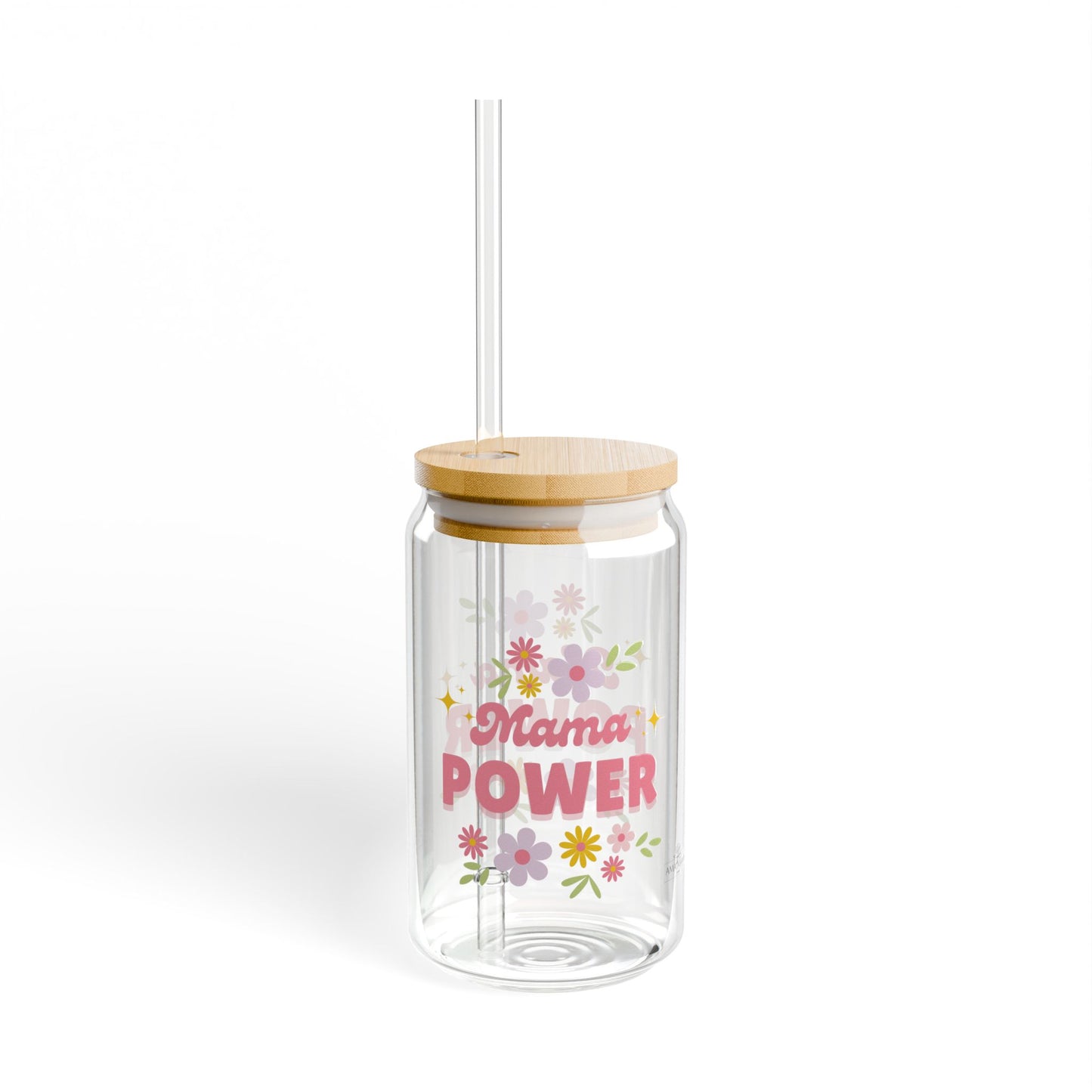 Mama Power Sipper Glass, 16oz - Perfect for Moms, Inspirational Drinkware, Eco-Friendly, Floral Design, Gift for Mother's Day