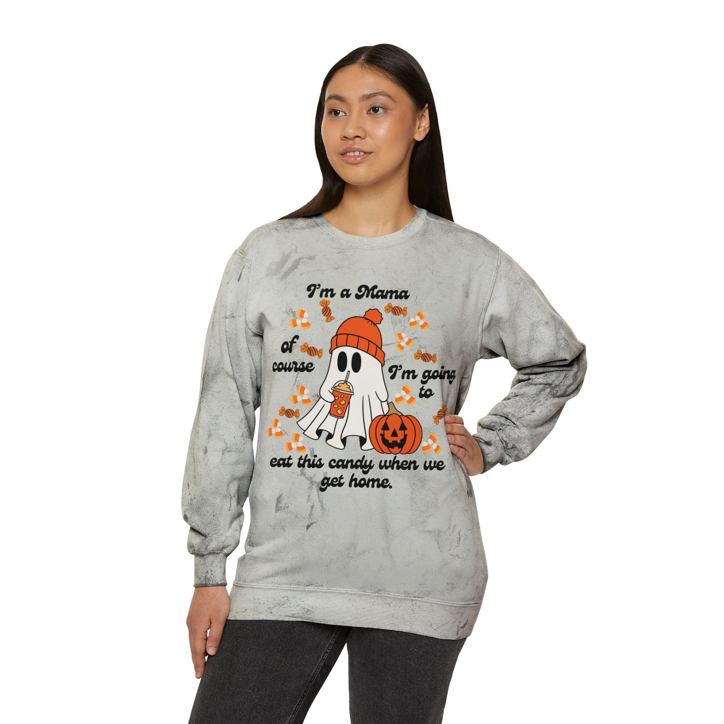 Cozy Halloween Sweatshirt, Fall Apparel, Ghost and Pumpkin Design, Perfect for Moms, Fun Autumn Fashion